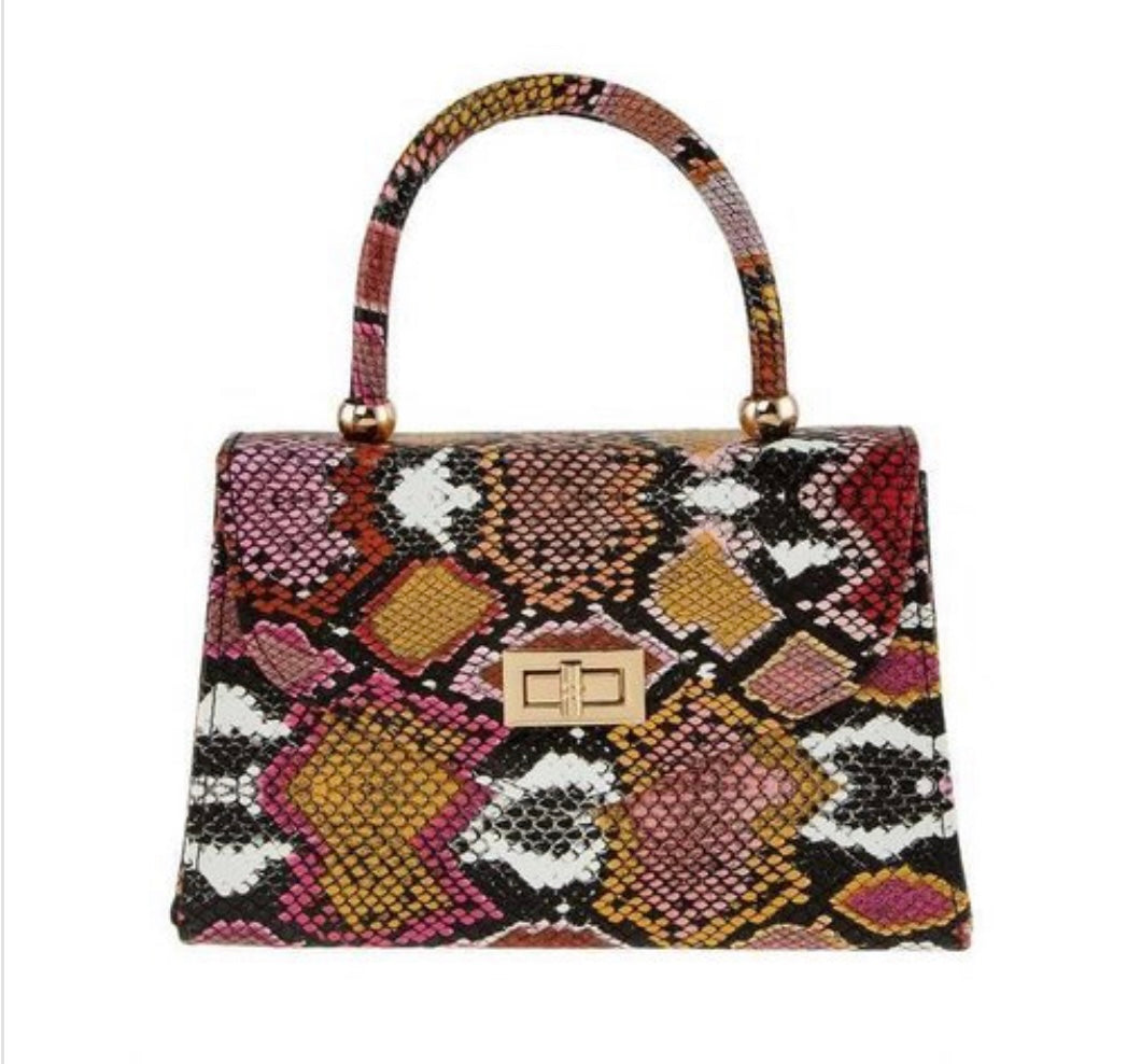 Luxury Snakeskin Top Handle Satchel, Fashion Crossbody Bag